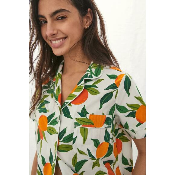 SOLD Anthropologie Printfresh M Clementine Pajama Set Short Sleeve Top Shorts - Picture 2 of 14